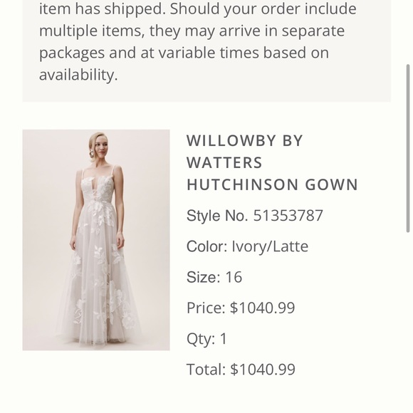 New, Unaltered, Size 16, Willowby by Waters Hutchinson Wedding Gown. - Picture 9 of 13